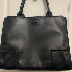 Tory Burch Ella Black Pebble Leather Tote